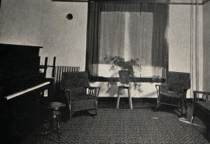 Photo: Reception room in Jackson Hall in 1923. There, young men had to meet the dean of women before taking a co-ed on a date to walk about campus on a Sunday afternoon. Courtesy of Southern Arkansas University Archives, Magnolia, Arkansas.