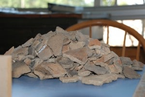 Caddo ceramic artifacts waiting to be sorted in the AAS-SAU Research Station.