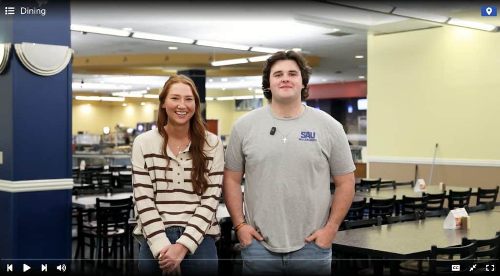 SAU virtual tour: two student guides in the dining hall