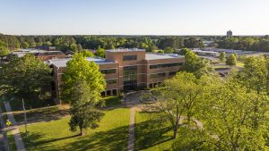 Campus Drone Shot, Business Building