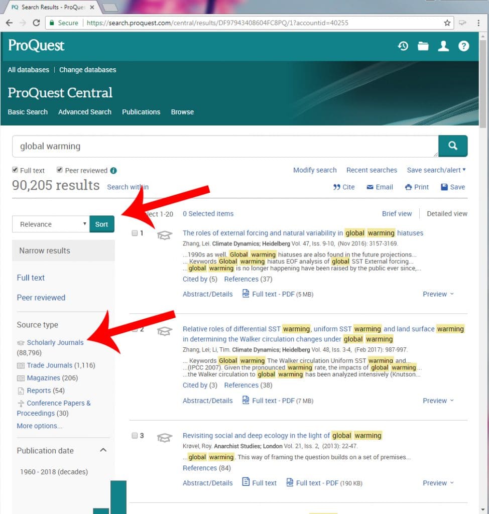 Decorative image: Example of search limiter tools. Sorting