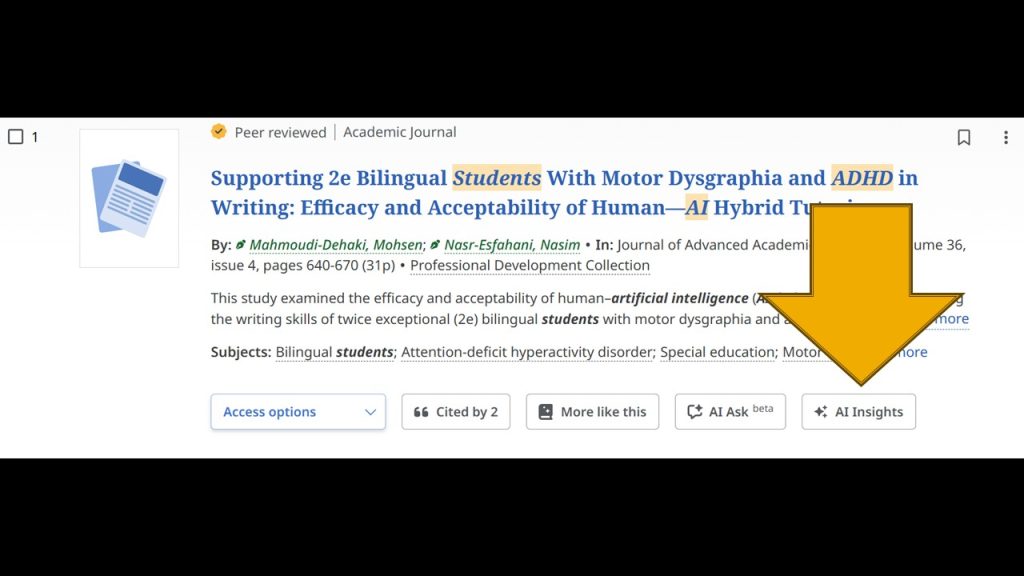 AI Insights tool example as found in EBSCO products