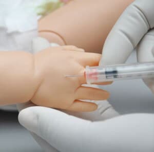 Bilateral IV arm Newborn HAL® has bilateral IV training arms that can be used for bolus or intravenous infusions as well as for draining fluids.