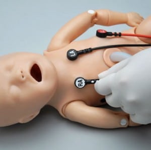 ECG  View ECGs with physiologic variations generated in real-time. Synchronized with pulses. Conductive skin regions. Apply real electrodes. 