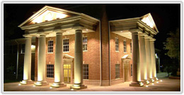 The Reynolds building at night.